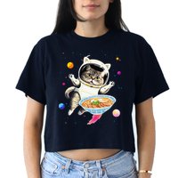 Astronaut Cat In Space With Ramen Noodles Galaxy Cat Crop Top