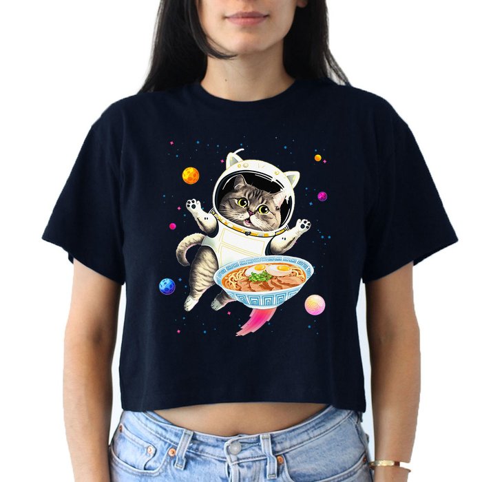 Astronaut Cat In Space With Ramen Noodles Galaxy Cat Crop Top