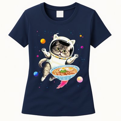 Astronaut Cat In Space With Ramen Noodles Galaxy Cat Womens T-Shirt