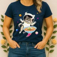 Astronaut Cat In Space With Ramen Noodles Galaxy Cat Womens T-Shirt
