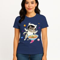 Astronaut Cat In Space With Ramen Noodles Galaxy Cat Womens T-Shirt