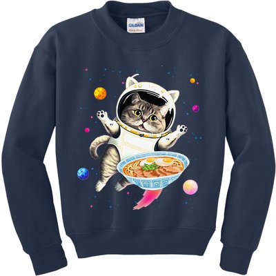 Astronaut Cat In Space With Ramen Noodles Galaxy Cat Kids Sweatshirt