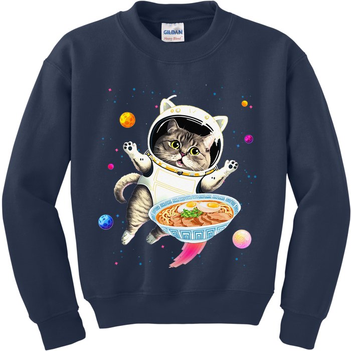 Astronaut Cat In Space With Ramen Noodles Galaxy Cat Kids Sweatshirt