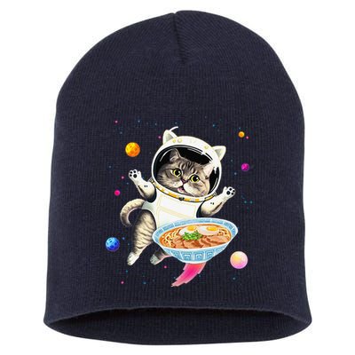 Astronaut Cat In Space With Ramen Noodles Galaxy Cat Short Acrylic Beanie