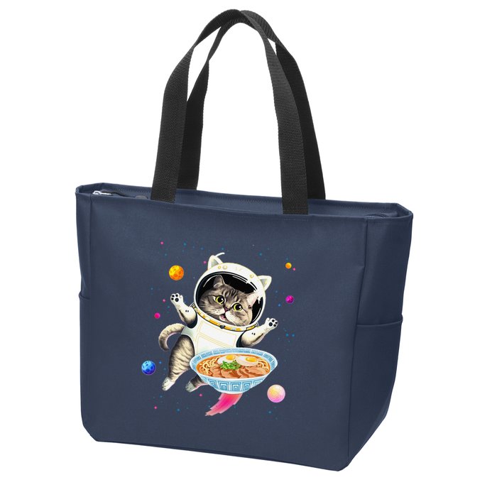 Astronaut Cat In Space With Ramen Noodles Galaxy Cat Zip Tote Bag