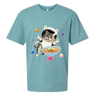 Astronaut Cat In Space With Ramen Noodles Galaxy Cat Sueded Cloud Jersey T-Shirt