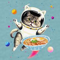 Astronaut Cat In Space With Ramen Noodles Galaxy Cat Sueded Cloud Jersey T-Shirt