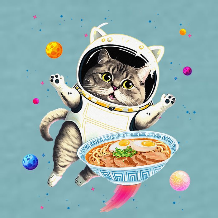 Astronaut Cat In Space With Ramen Noodles Galaxy Cat Sueded Cloud Jersey T-Shirt