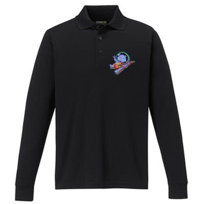 Astronaut Cat In Space Guitar Performance Long Sleeve Polo