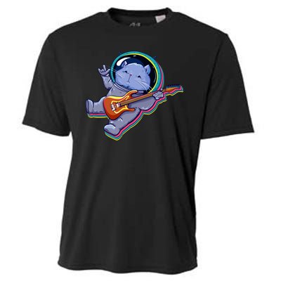 Astronaut Cat In Space Guitar Cooling Performance Crew T-Shirt