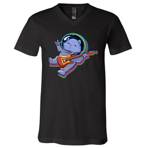 Astronaut Cat In Space Guitar V-Neck T-Shirt