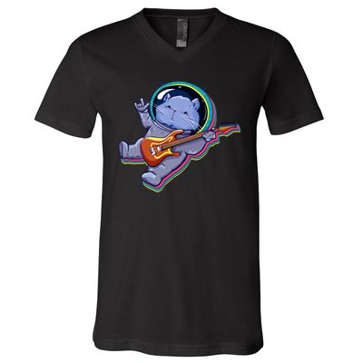 Astronaut Cat In Space Guitar V-Neck T-Shirt