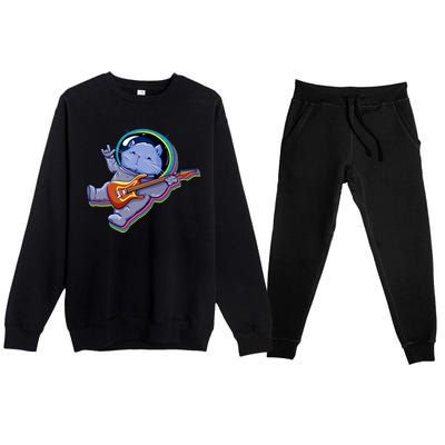 Astronaut Cat In Space Guitar Premium Crewneck Sweatsuit Set