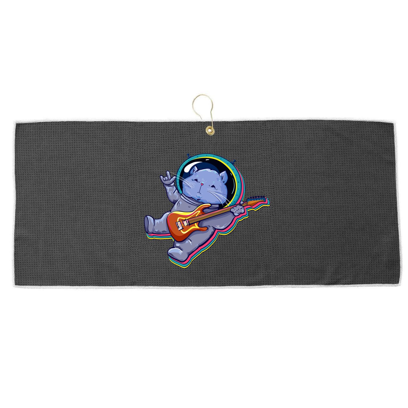 Astronaut Cat In Space Guitar Large Microfiber Waffle Golf Towel