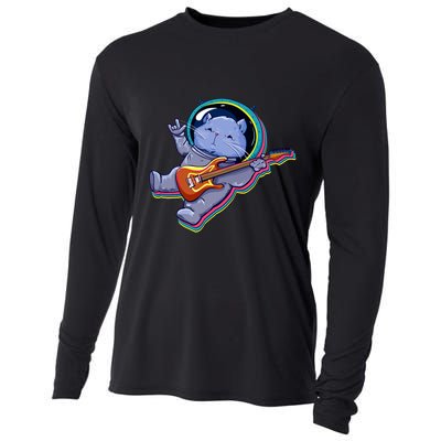 Astronaut Cat In Space Guitar Cooling Performance Long Sleeve Crew
