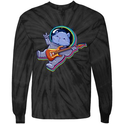 Astronaut Cat In Space Guitar Tie-Dye Long Sleeve Shirt