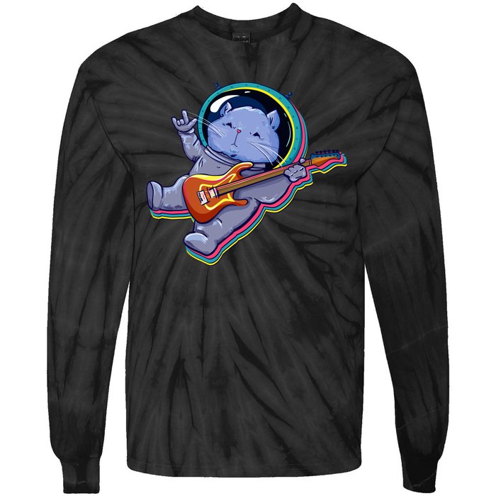 Astronaut Cat In Space Guitar Tie-Dye Long Sleeve Shirt