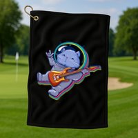 Astronaut Cat In Space Guitar Golf Towel