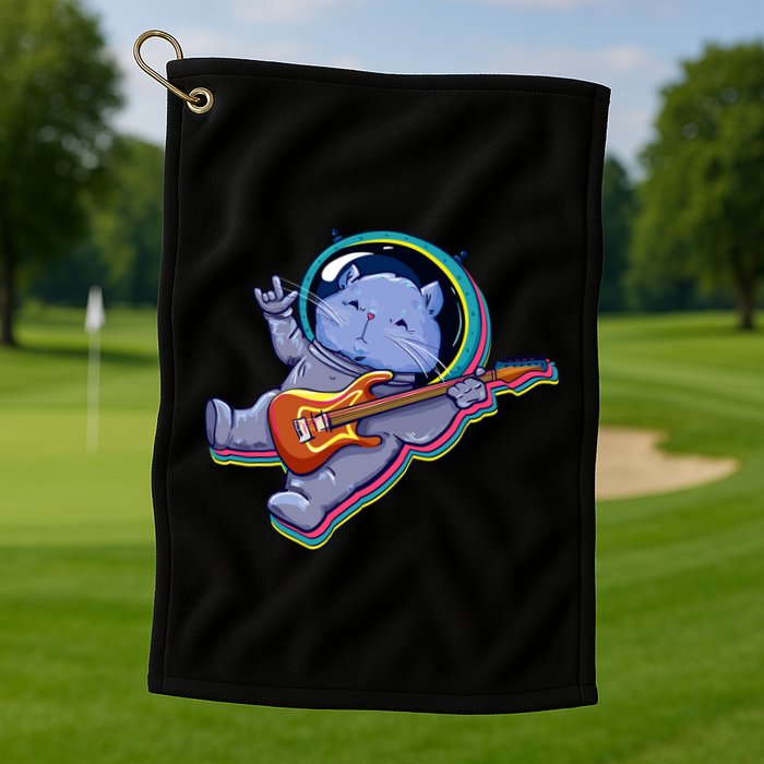 Astronaut Cat In Space Guitar Golf Towel