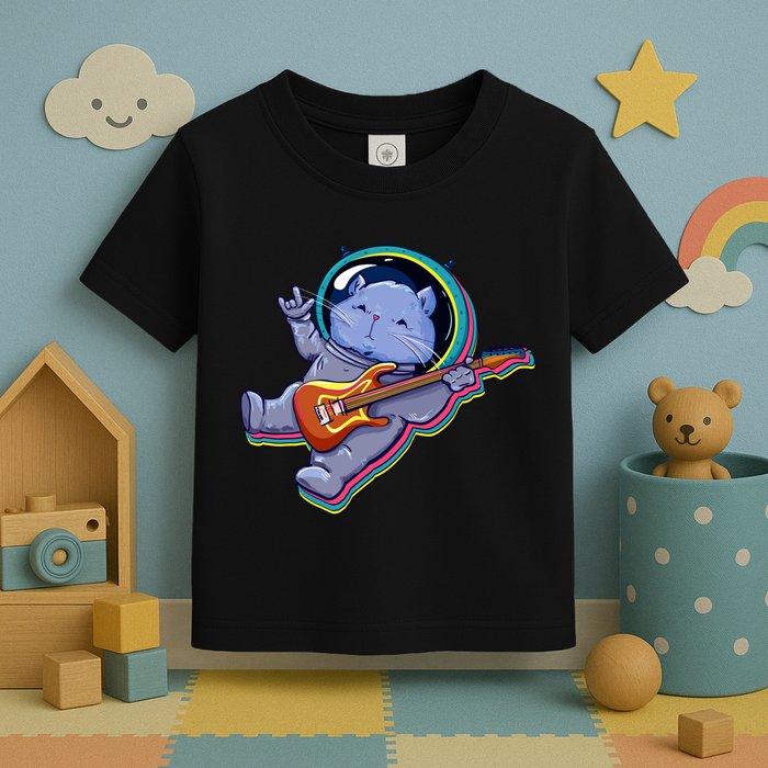 Astronaut Cat In Space Guitar Toddler T-Shirt