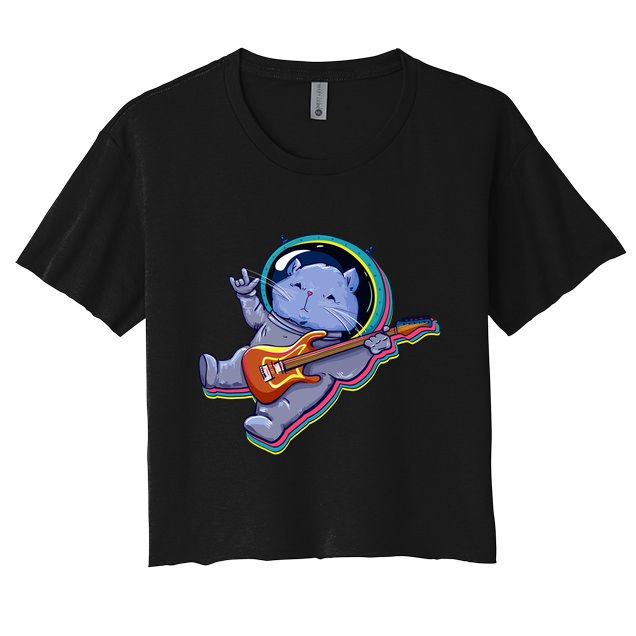 Astronaut Cat In Space Guitar Crop Top