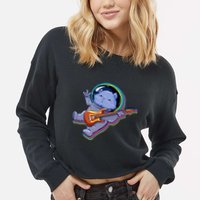 Astronaut Cat In Space Guitar Cropped Pullover Crew