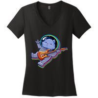 Astronaut Cat In Space Guitar Women's V-Neck T-Shirt