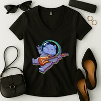Astronaut Cat In Space Guitar Women's V-Neck T-Shirt