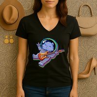 Astronaut Cat In Space Guitar Women's V-Neck T-Shirt