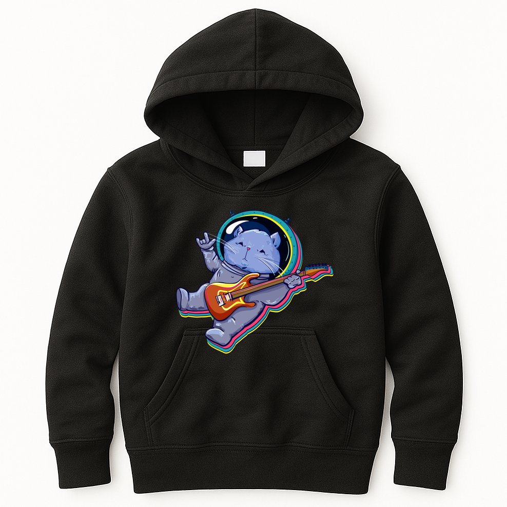 Astronaut Cat In Space Guitar Kids Hoodie