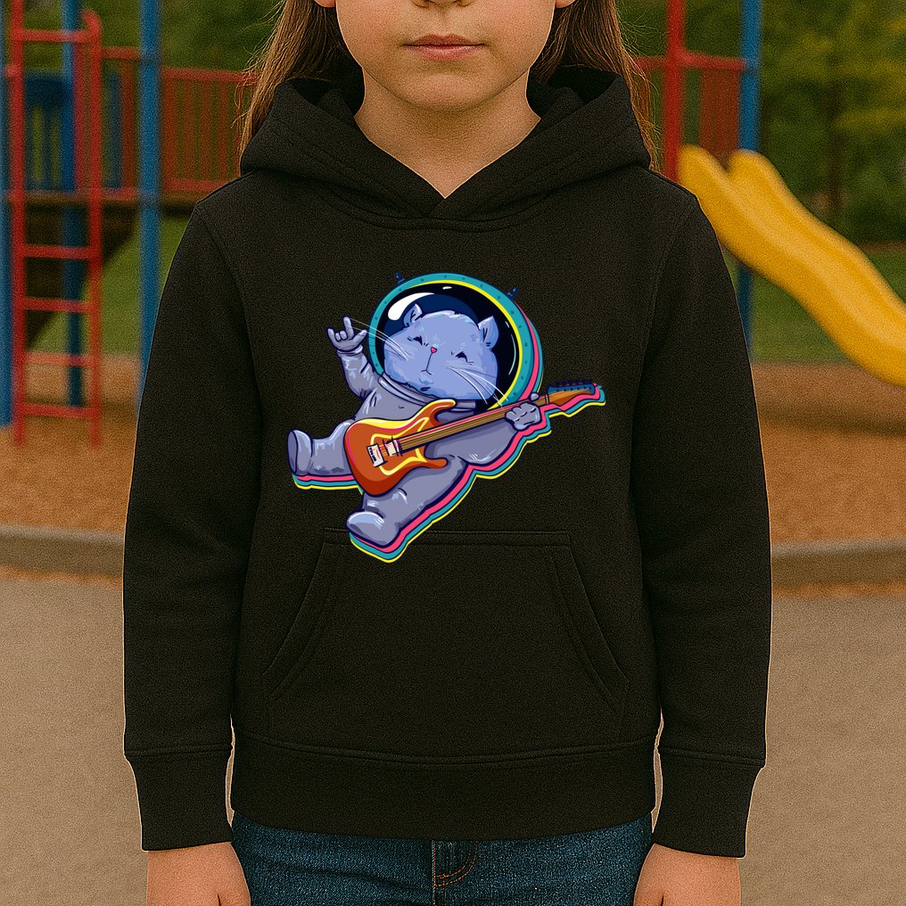 Astronaut Cat In Space Guitar Kids Hoodie