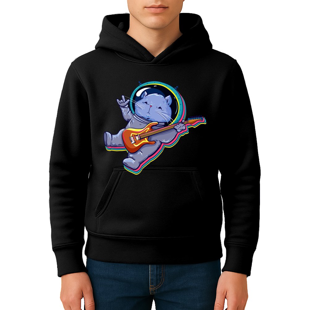 Astronaut Cat In Space Guitar Kids Hoodie