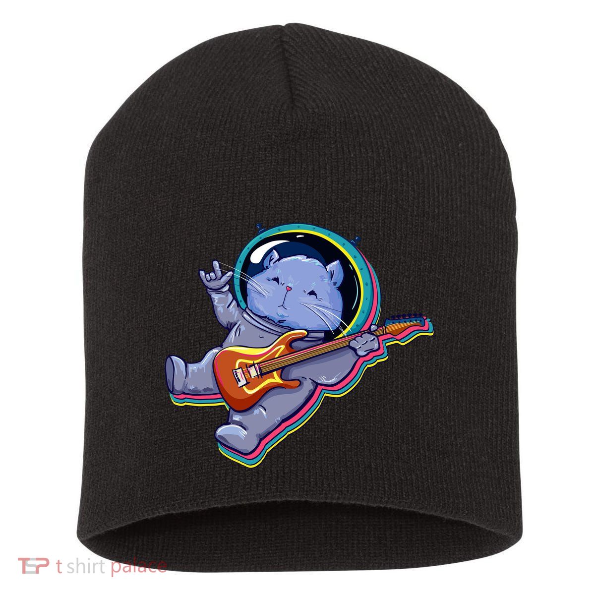 Astronaut Cat In Space Guitar Short Acrylic Beanie