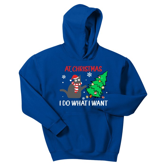 At Christmas I Do What I Want Black Cat Xmas Tree Cute Gift Kids Hoodie