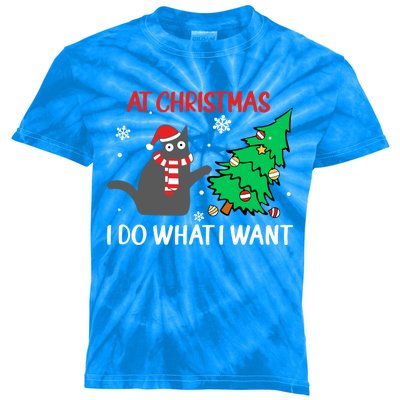 At Christmas I Do What I Want Black Cat Xmas Tree Cute Gift Kids Tie-Dye T-Shirt