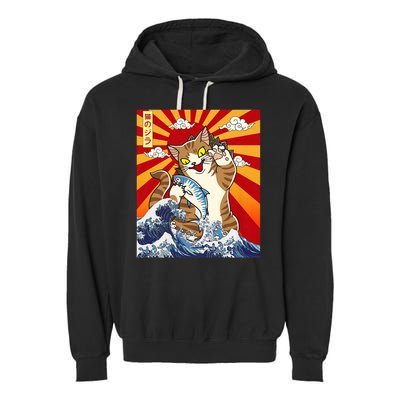 Anime Catzilla Japanese Art Cat Gifts Vintage Garment-Dyed Fleece Hoodie