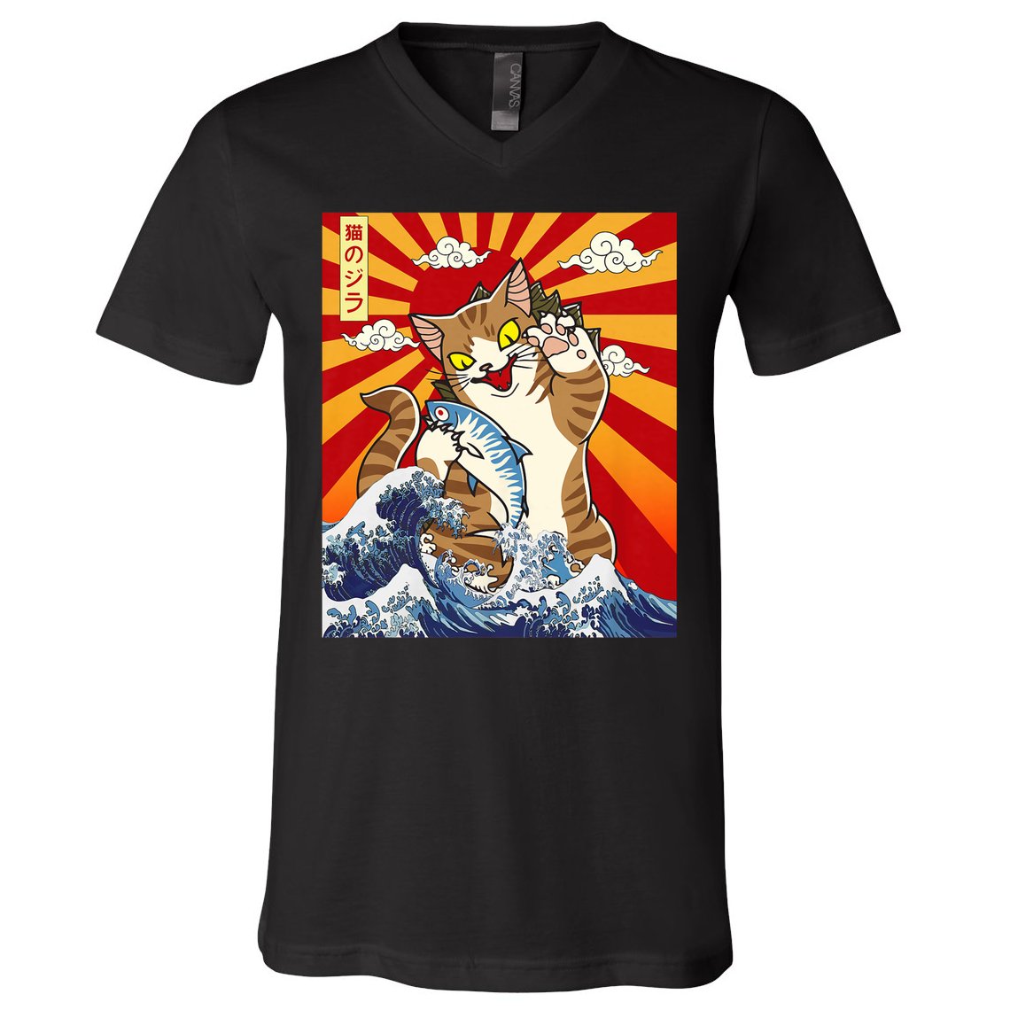 Anime Catzilla Japanese Art Cat Gifts Vintage V-Neck T-Shirt