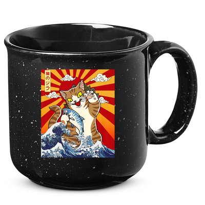 Anime Catzilla Japanese Art Cat Gifts Vintage 15oz Campfire Ceramic Mug