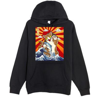 Anime Catzilla Japanese Art Cat Gifts Vintage Premium Pullover Hoodie