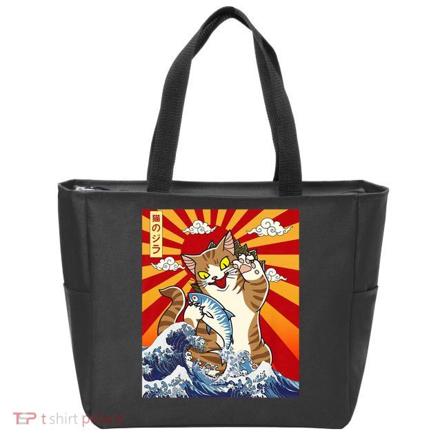 Anime Catzilla Japanese Art Cat Gifts Vintage Zip Tote Bag