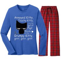 Angry Cat Kitten Lover Funny Attitude Fur Pet Owner Women's Long Sleeve Flannel Pajama Set 