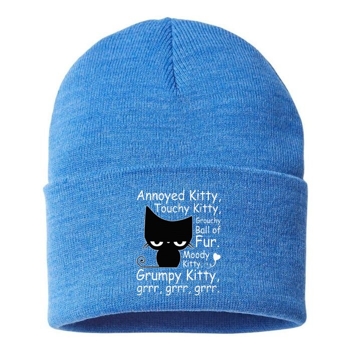 Angry Cat Kitten Lover Funny Attitude Fur Pet Owner Sustainable Knit Beanie