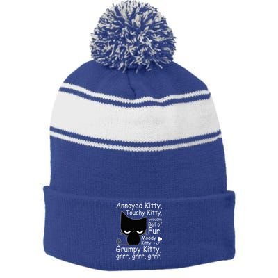 Angry Cat Kitten Lover Funny Attitude Fur Pet Owner Stripe Pom Pom Beanie