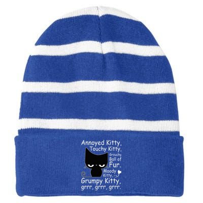 Angry Cat Kitten Lover Funny Attitude Fur Pet Owner Striped Beanie with Solid Band