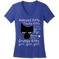 Angry Cat Kitten Lover Funny Attitude Fur Pet Owner Women's V-Neck T-Shirt