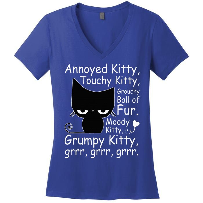 Angry Cat Kitten Lover Funny Attitude Fur Pet Owner Women's V-Neck T-Shirt