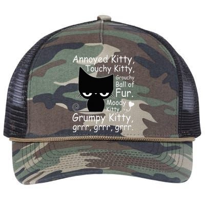 Angry Cat Kitten Lover Funny Attitude Fur Pet Owner Retro Rope Trucker Hat Cap