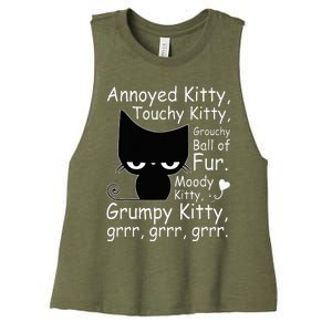 Angry Cat Kitten Lover Funny Attitude Fur Pet Owner Women's Racerback Cropped Tank