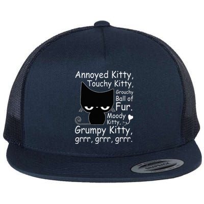 Angry Cat Kitten Lover Funny Attitude Fur Pet Owner Flat Bill Trucker Hat