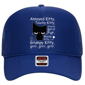 Angry Cat Kitten Lover Funny Attitude Fur Pet Owner High Crown Mesh Back Trucker Hat